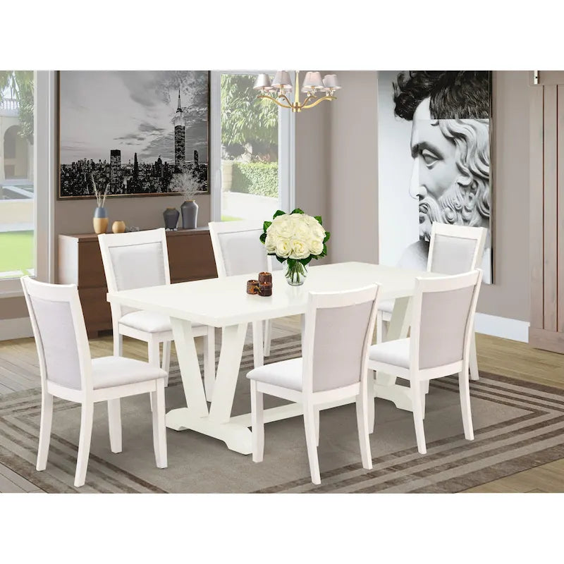 Set da tavolo da pranzo East West Furniture - un tavolo in legno e sedie Parsons in tessuto di lino crema, bianco lino (opzioni di pezzi)