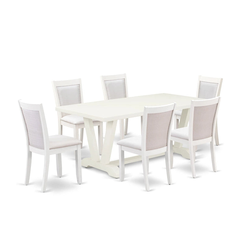 Set da tavolo da pranzo East West Furniture - un tavolo in legno e sedie Parsons in tessuto di lino crema, bianco lino (opzioni di pezzi)