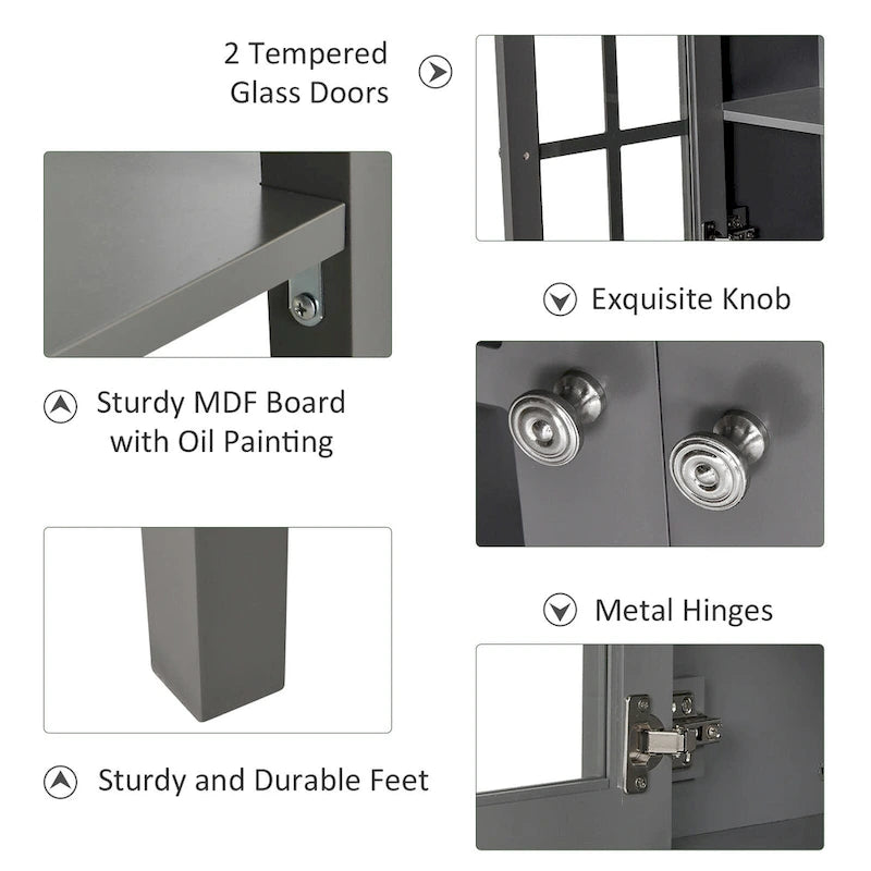 Sideboard Cabinet with 2 Glass Doors - White or Grey