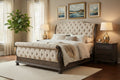 California King Bed with Sleigh Headboard and Footboard, Brown and Beige