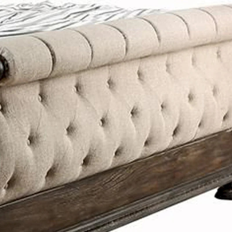 Brown and Beige King Sleigh Bed with Button Tufting