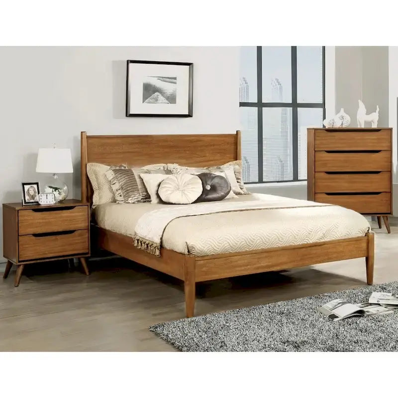 Set letto Fopp in 3 pezzi in legno di rovere di metà secolo di Furniture of America
