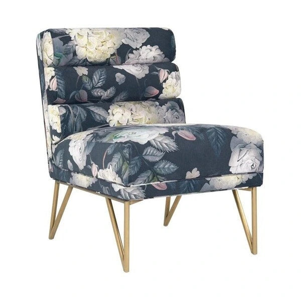 Floral Velvet Chair - Multi-Color - Channel Tufted Single Seat