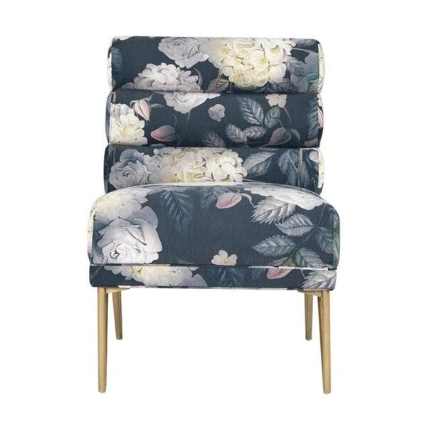 Floral Velvet Chair - Multi-Color - Channel Tufted Single Seat