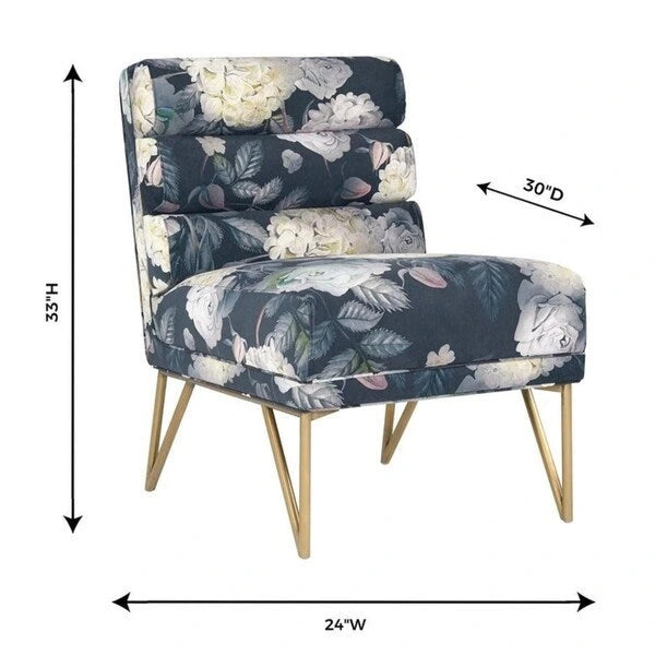 Floral Velvet Chair - Multi-Color - Channel Tufted Single Seat