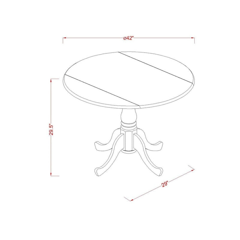 East West Furniture Set da pranzo 5 pezzi - un tavolo da pranzo rotondo con ribalte e 4 sedie da sala da pranzo, (Opzioni di finitura)
