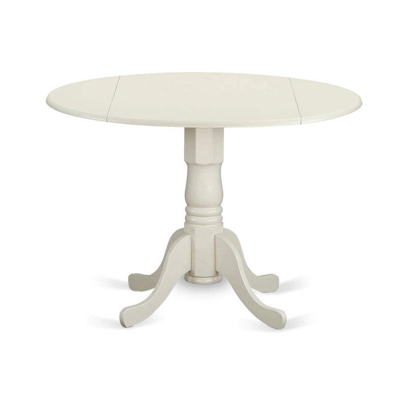 East West Furniture Set da pranzo 5 pezzi - un tavolo da pranzo rotondo con ribalte e 4 sedie da sala da pranzo, (Opzioni di finitura)