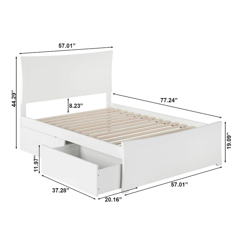Letto matrimoniale con pediera e 2 cassetti, Metro, Bianco