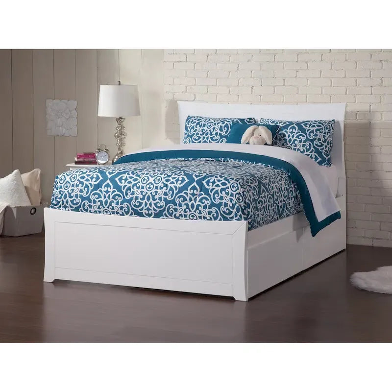 Letto matrimoniale con pediera e 2 cassetti, Metro, Bianco