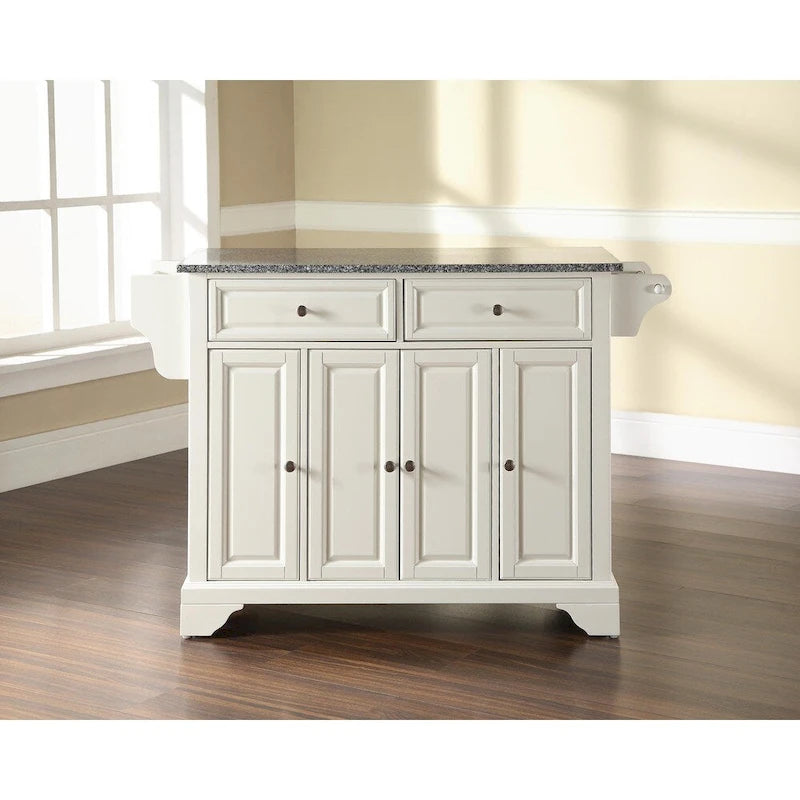 Isola da Cucina Crosley LaFayette con Piano in Granito Massiccio Finitura Bianca - 18p x 51,5l x 36a