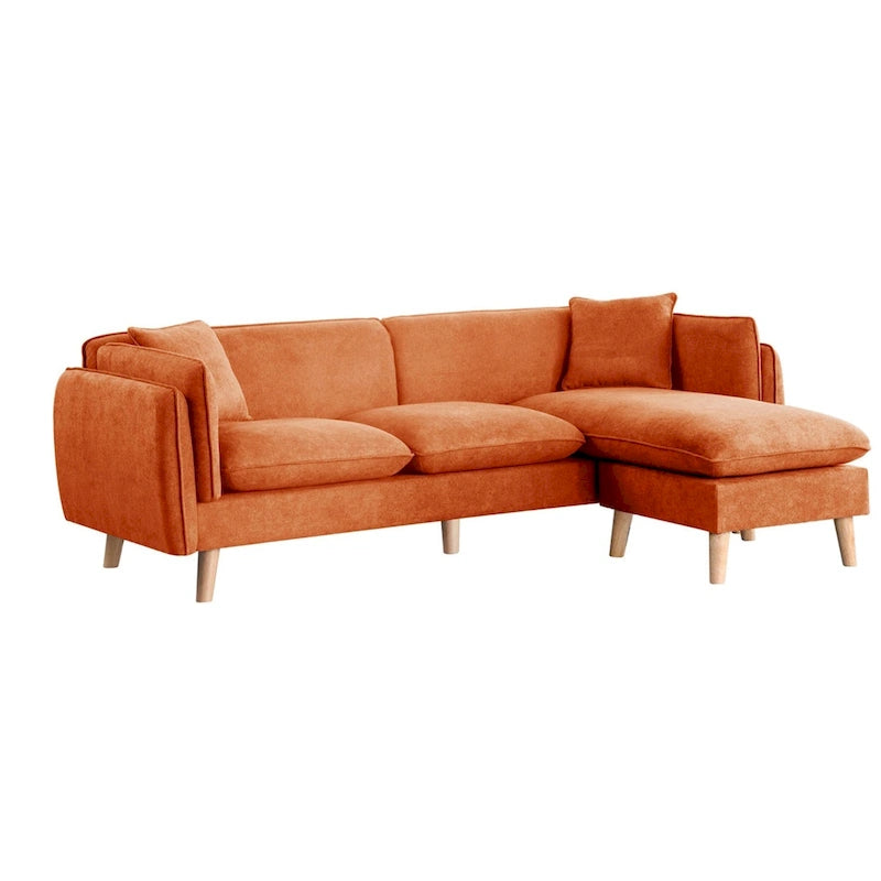 Divano componibile in tessuto con chaise longue e gambe affusolate
