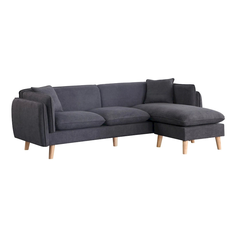Divano componibile in tessuto con chaise longue e gambe affusolate
