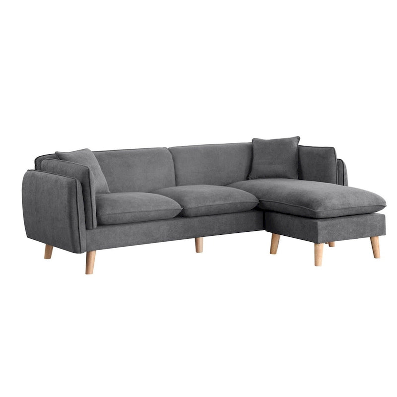 Divano componibile in tessuto con chaise longue e gambe affusolate