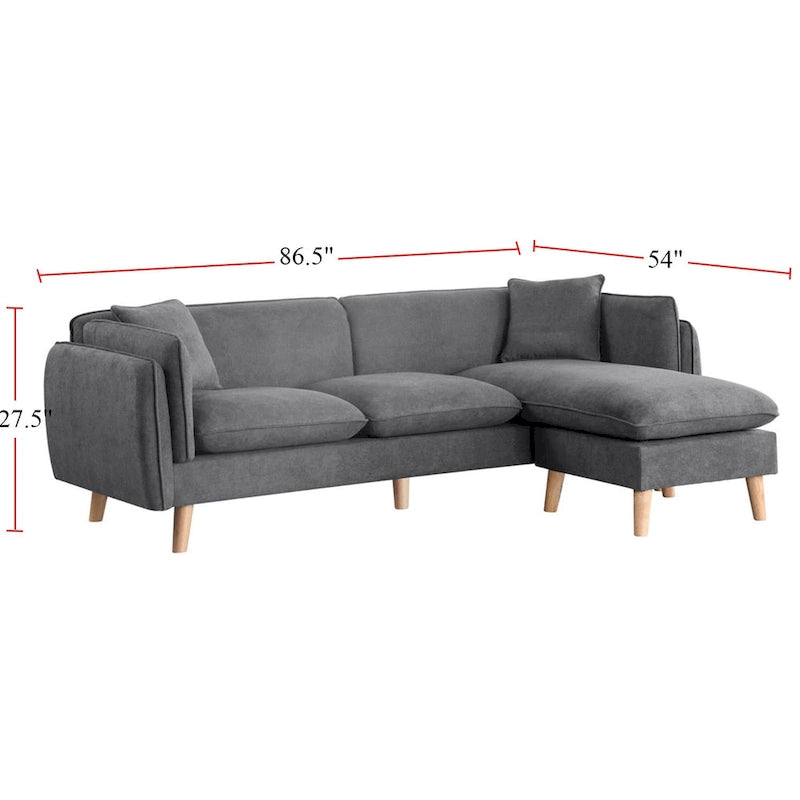 Divano componibile in tessuto con chaise longue e gambe affusolate