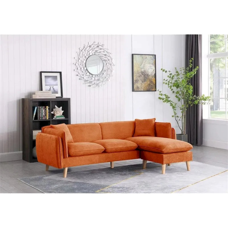 Divano componibile in tessuto con chaise longue e gambe affusolate