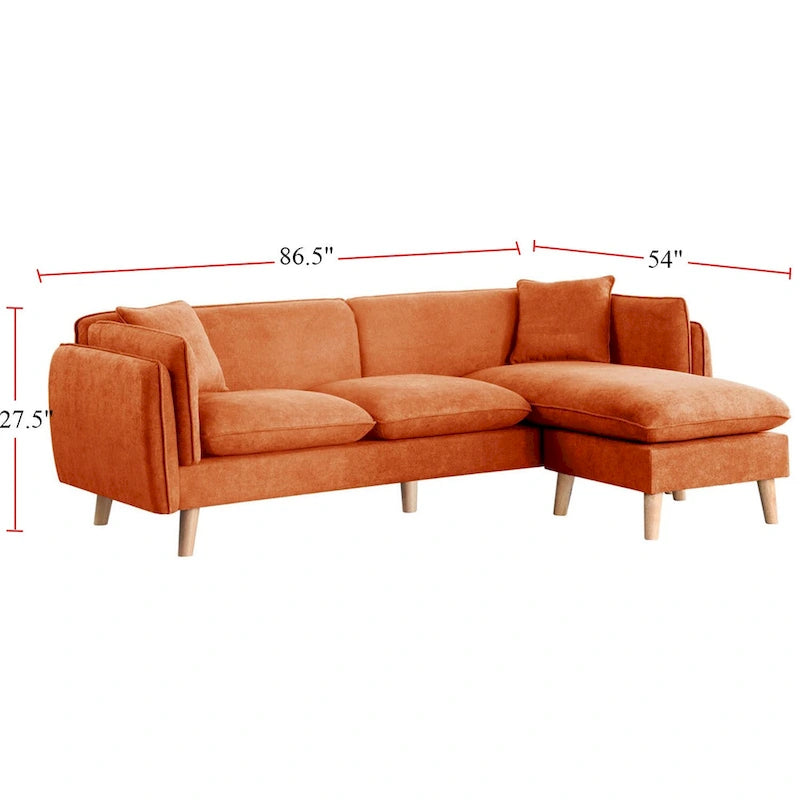 Divano componibile in tessuto con chaise longue e gambe affusolate