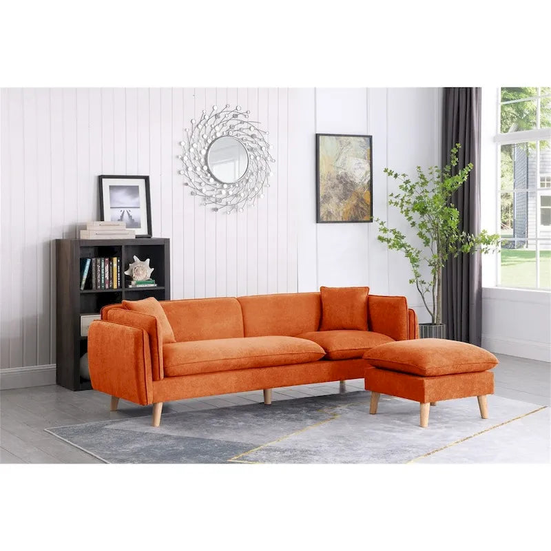 Divano componibile in tessuto con chaise longue e gambe affusolate