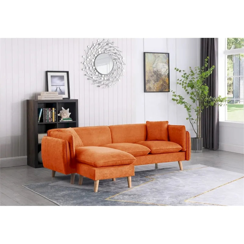 Divano componibile in tessuto con chaise longue e gambe affusolate
