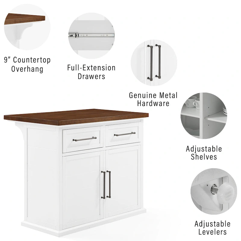 Isola da cucina Crosley Bartlett con piano in legno e sgabelli con schienale a X