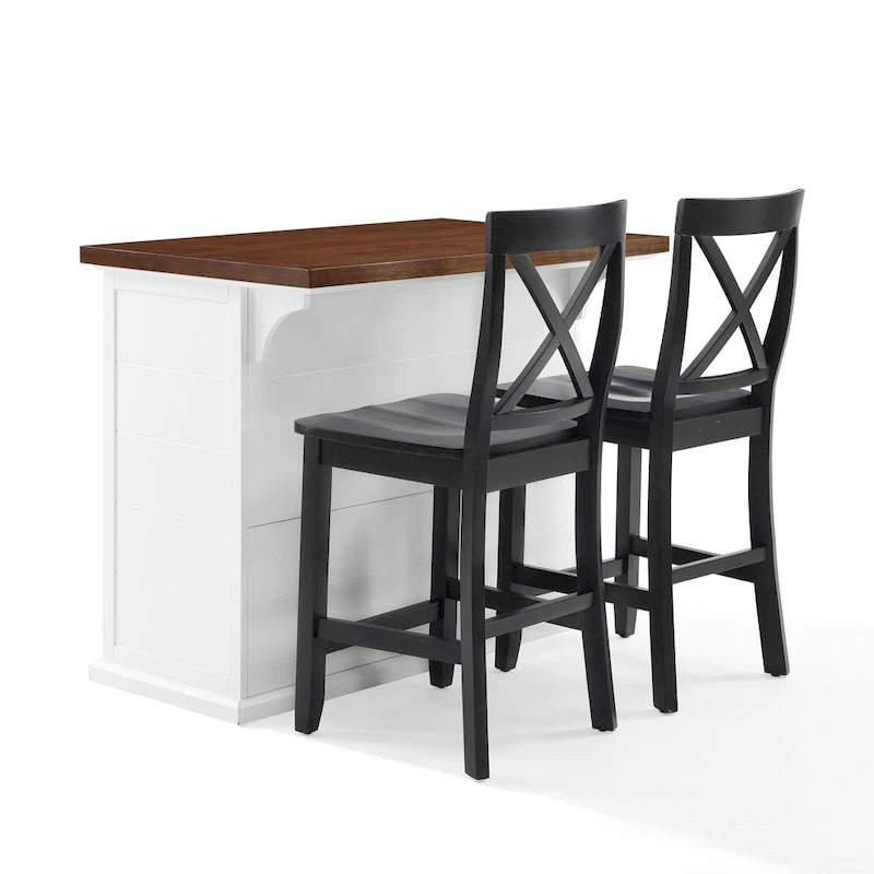 Isola da cucina Crosley Bartlett con piano in legno e sgabelli con schienale a X