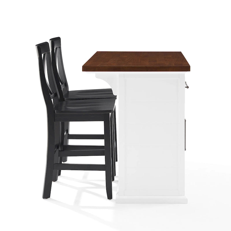 Isola da cucina Crosley Bartlett con piano in legno e sgabelli con schienale a X