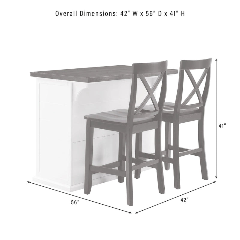 Isola da cucina Crosley Bartlett con piano in legno e sgabelli con schienale a X