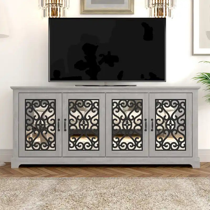 GALANO Calidia, mobile TV a 4 ante largo, grigio pietra, 173,2 cm, per TV fino a 75 pollici - 173,2 L x 43,4 P x 74,4 H cm