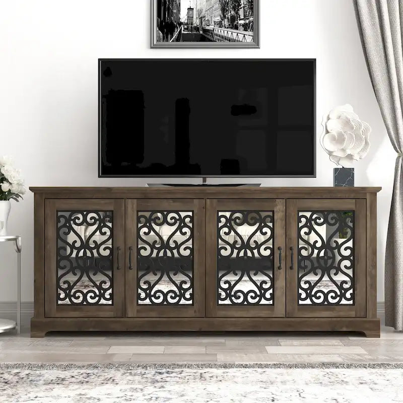 GALANO Calidia, mobile TV a 4 ante largo, grigio pietra, 173,2 cm, per TV fino a 75 pollici - 173,2 L x 43,4 P x 74,4 H cm