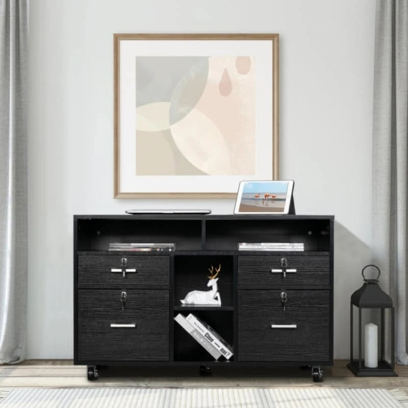Cassettiera a 4 cassetti in legno effetto venatura nera