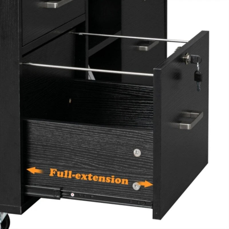 Cassettiera a 4 cassetti in legno effetto venatura nera