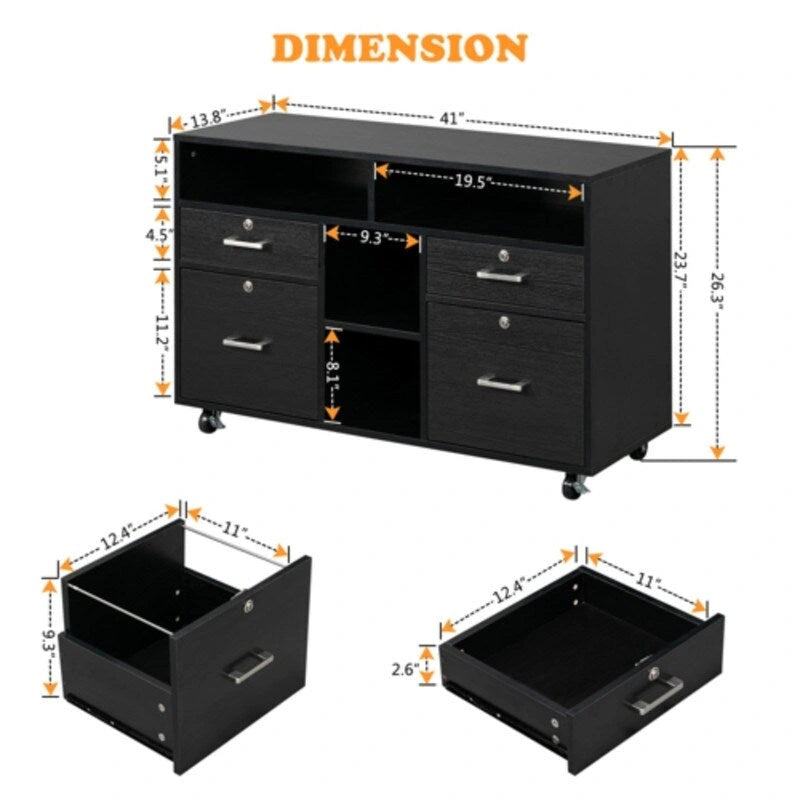 Cassettiera a 4 cassetti in legno effetto venatura nera