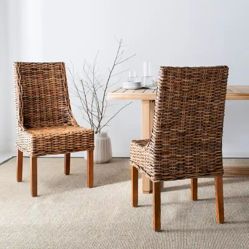 SAFAVIEH Charolette Poltroncine da interno in vimini marrone con braccioli inclinati (Set di 2) - 20 x 24 x 39 - 20Lx24Px39H