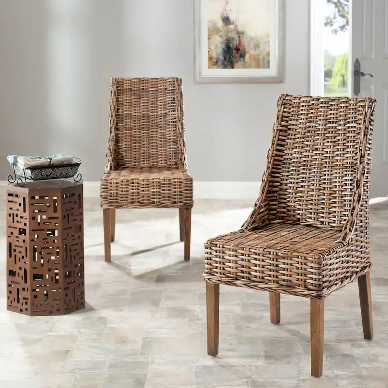 SAFAVIEH Charolette Poltroncine da interno in vimini marrone con braccioli inclinati (Set di 2) - 20 x 24 x 39 - 20Lx24Px39H