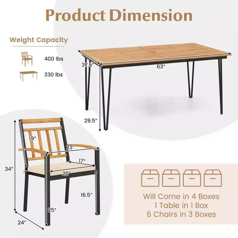 Costway Set da Pranzo per Esterno 7 Pezzi con Tavolo in Legno di Acacia Poltrone in Rattan Cuscini Morbidi