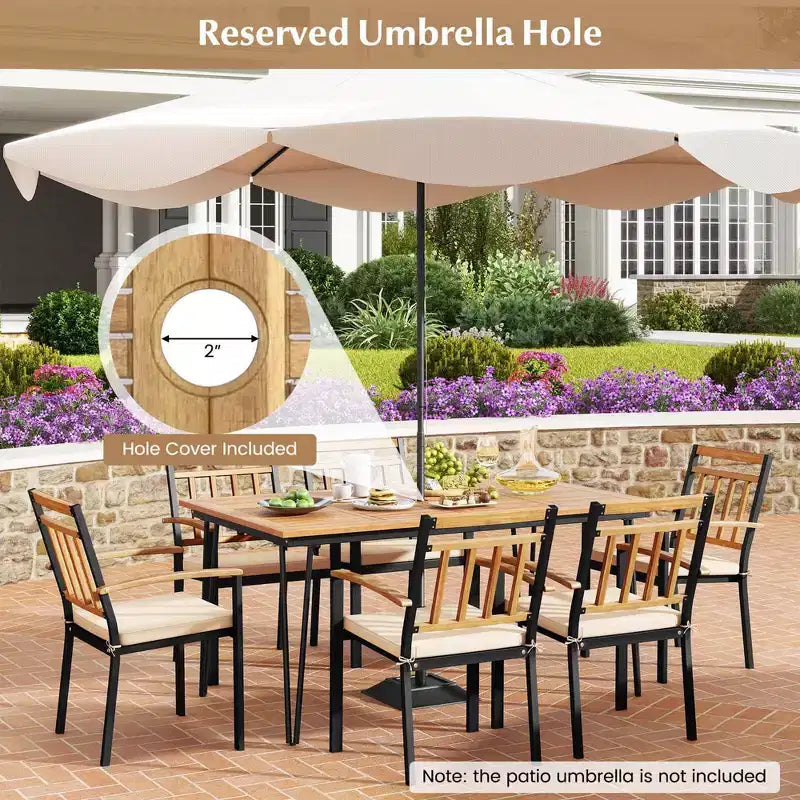 Costway Set da Pranzo per Esterno 7 Pezzi con Tavolo in Legno di Acacia Poltrone in Rattan Cuscini Morbidi