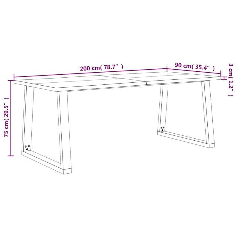 vidaXL Tavolo da pranzo con bordo vivo 200x90x75 cm in massello di acacia