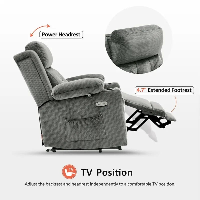 Poltrona Reclinabile Sollevabile MCombo Lay Flat con Poggiatesta Elettrico per Anziani di Piccola Statura, Poltrona Sollevabile a Posizione Infinita, Tessuto 7660