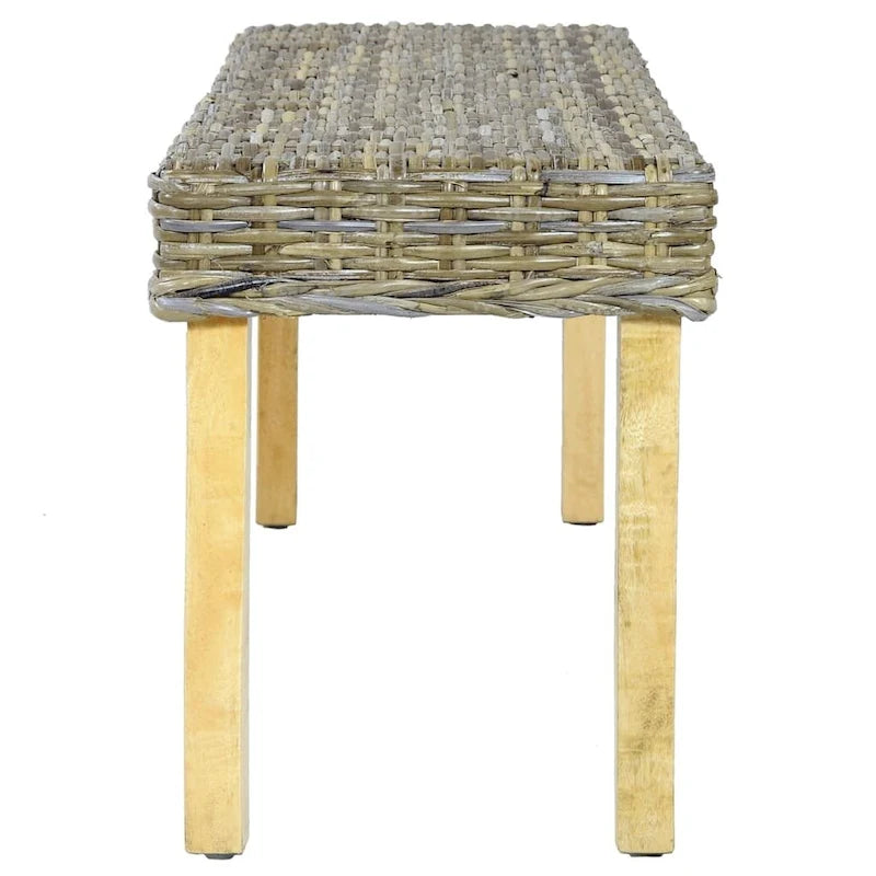 Panca in Rattan Naturale Kubu - Marrone - Gambe in Legno Massello di Mango