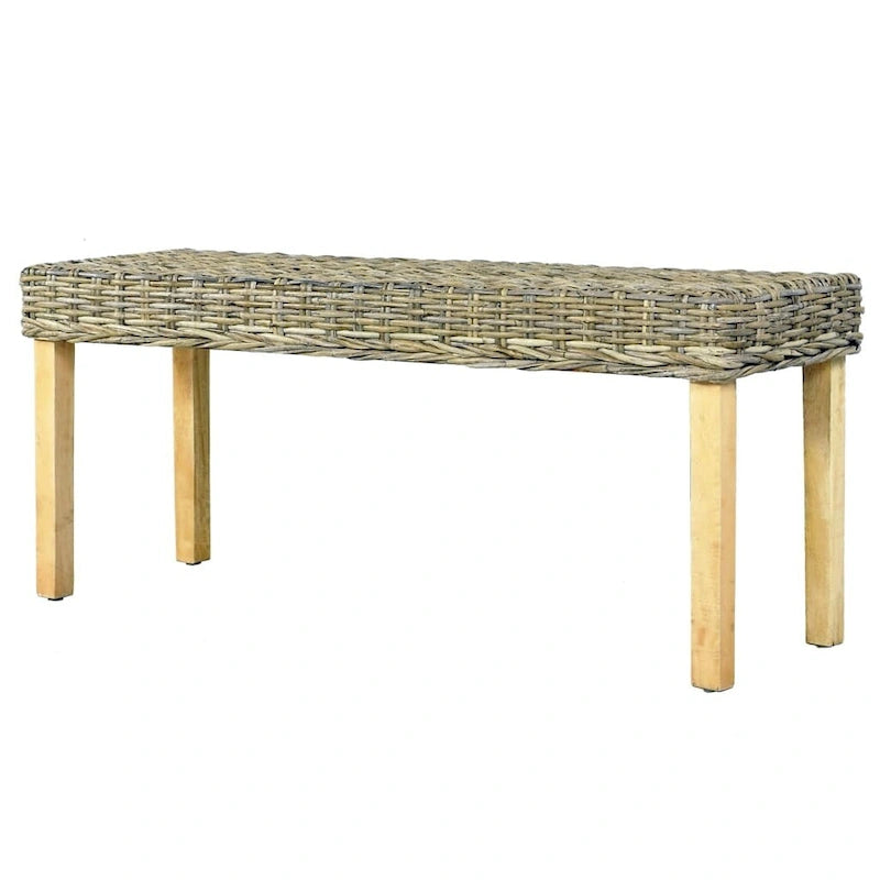 Panca in Rattan Naturale Kubu - Marrone - Gambe in Legno Massello di Mango