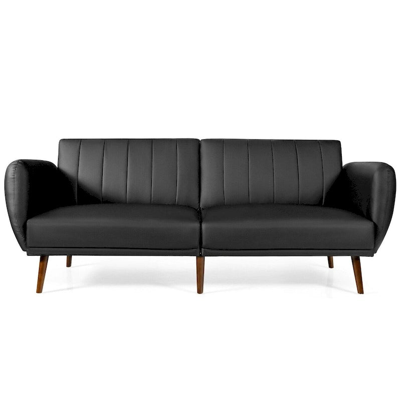 Divano Letto Futon Convertibile - Similpelle Nera - Regolabile in 3 Posizioni