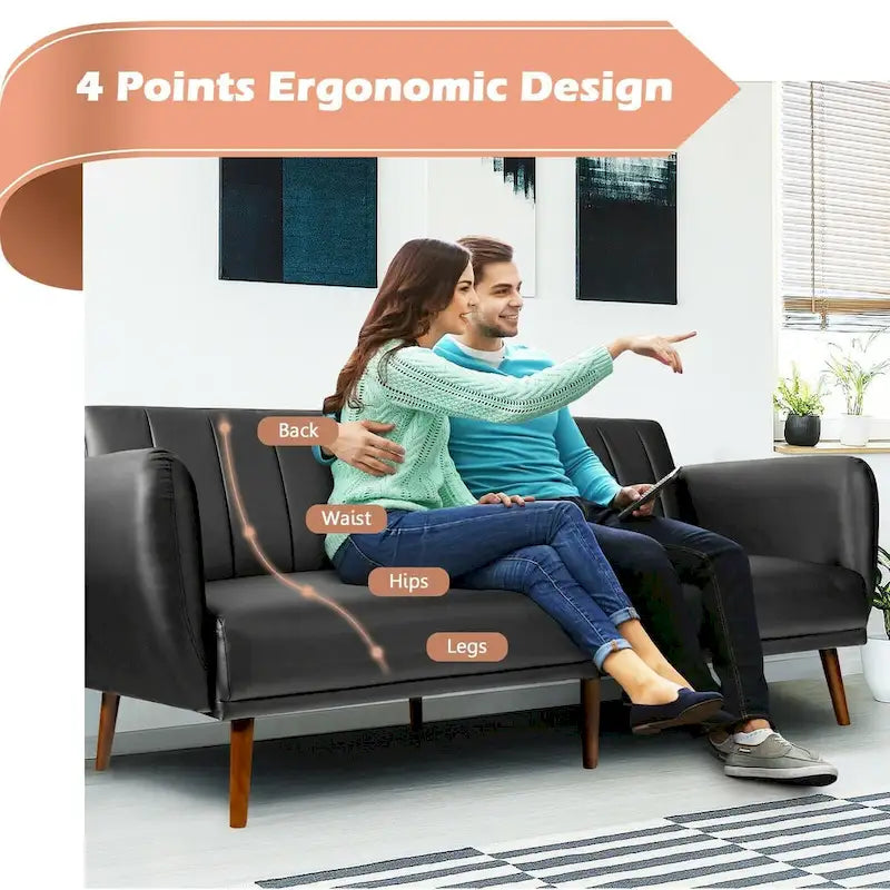 Divano Letto Futon Convertibile - Similpelle Nera - Regolabile in 3 Posizioni