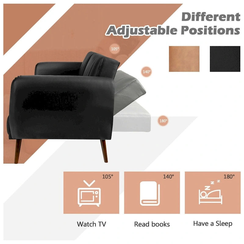Divano Letto Futon Convertibile - Similpelle Nera - Regolabile in 3 Posizioni