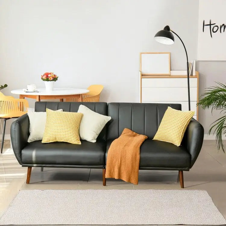 Divano Letto Futon Convertibile - Similpelle Nera - Regolabile in 3 Posizioni