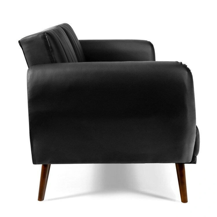 Divano Letto Futon Convertibile - Similpelle Nera - Regolabile in 3 Posizioni