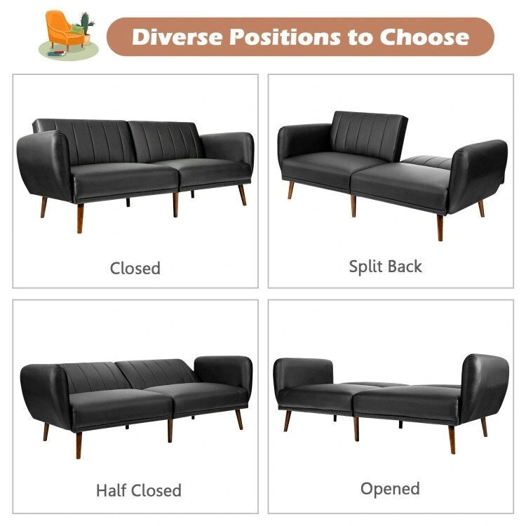 Divano Letto Futon Convertibile - Similpelle Nera - Regolabile in 3 Posizioni