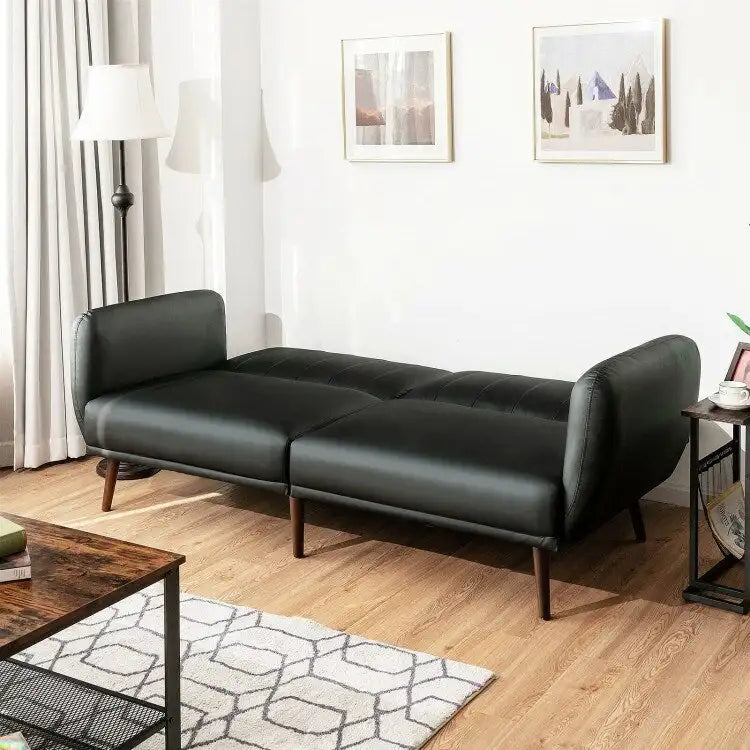 Divano Letto Futon Convertibile - Similpelle Nera - Regolabile in 3 Posizioni