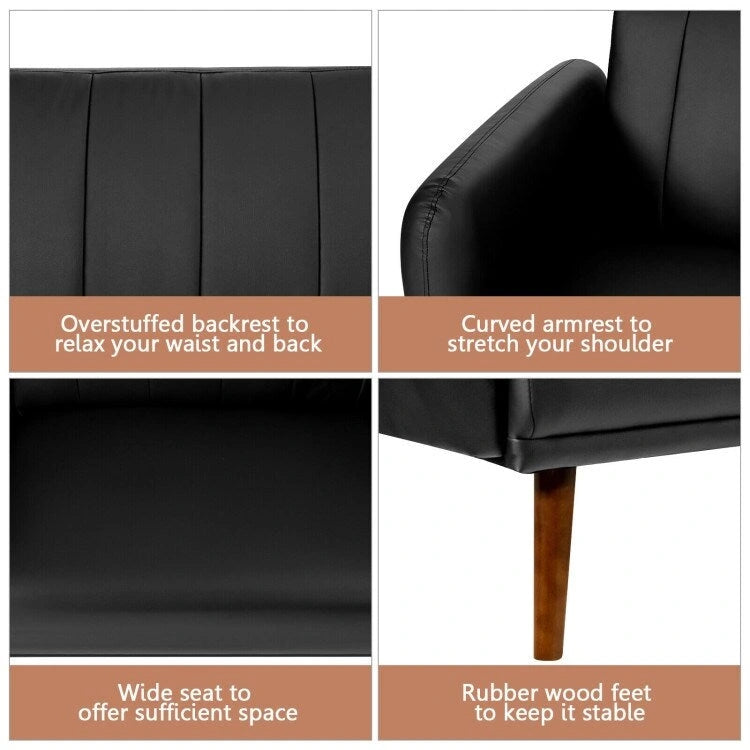 Divano Letto Futon Convertibile - Similpelle Nera - Regolabile in 3 Posizioni