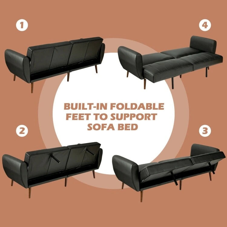 Divano Letto Futon Convertibile - Similpelle Nera - Regolabile in 3 Posizioni