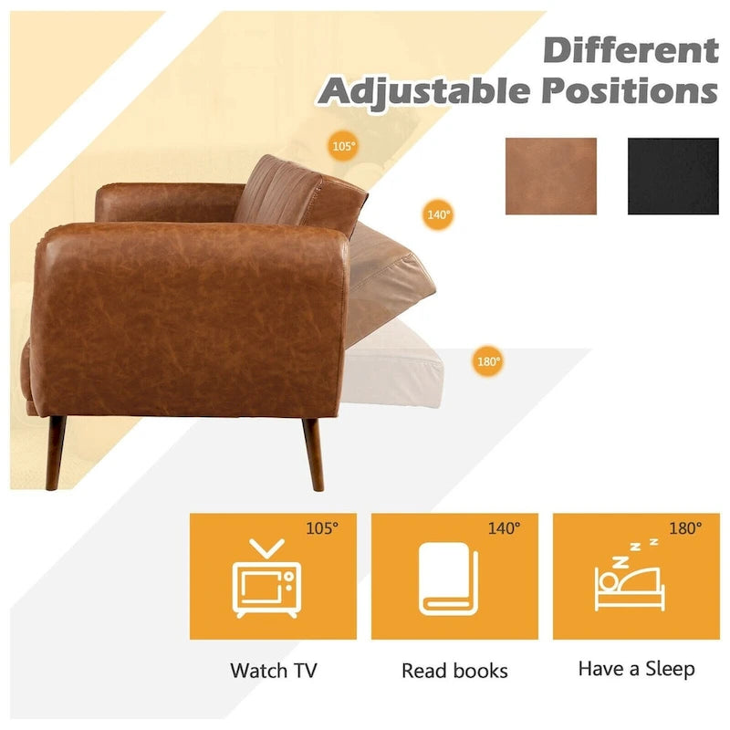 Divano Letto Futon Convertibile - Similpelle Nera - Regolabile in 3 Posizioni