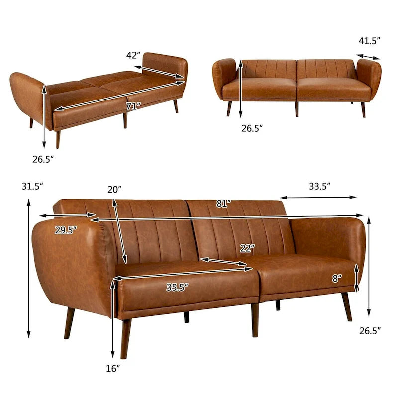 Divano Letto Futon Convertibile - Similpelle Nera - Regolabile in 3 Posizioni